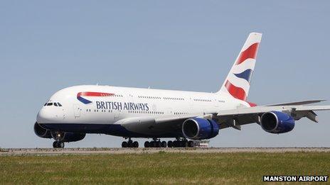 British Airways Airbus A380 at Manston Airport