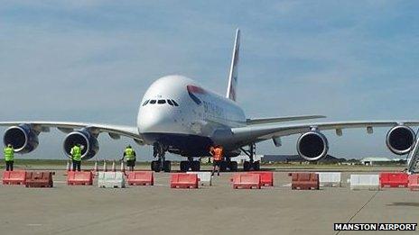 British Airways Airbus A380 at Manston Airport