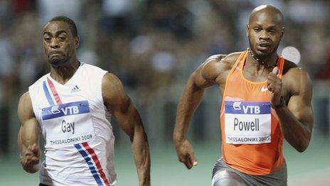 Tyson Gay (left) and Asafa Powell