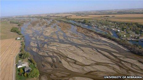 An aerial view of a drought in Nebraska