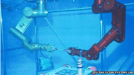 Image of autonomous multi-robot collaboration on underwater assembly and intervention tasks