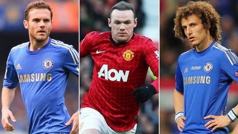 Juan Mata, Wayne Rooney and David Luiz