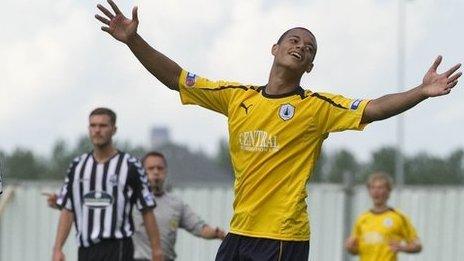 Lyle Taylor celebrates scoring for Falkirk against Elgin City