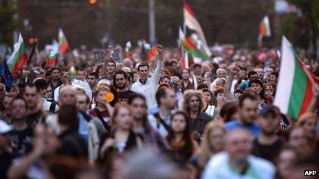 Bulgarian march during an anti-government protest in Sofia