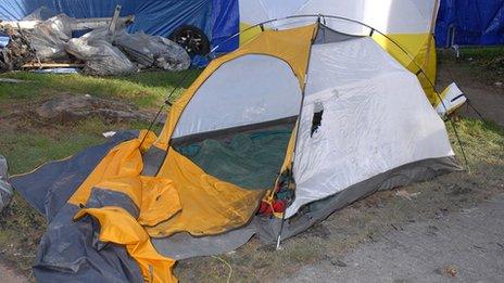 Tent outside the home