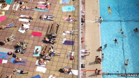 Bathers at a central London pool