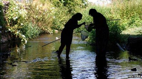 Fishing with nets in Anstey, England