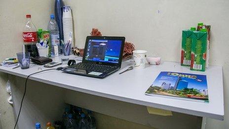 The desk in Mohammed's room at the airport