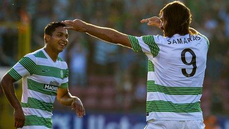 Georgios Samaras celebrates with Emilio Izaguirre