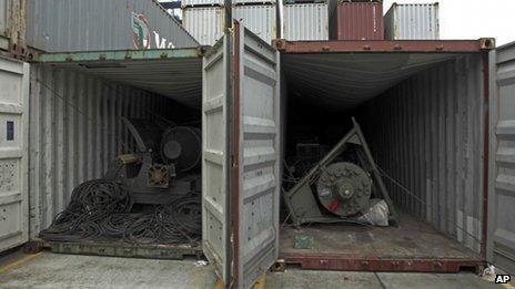 Military equipment in two containers aboard the North Korean-flagged freighter Chong Chon Gang