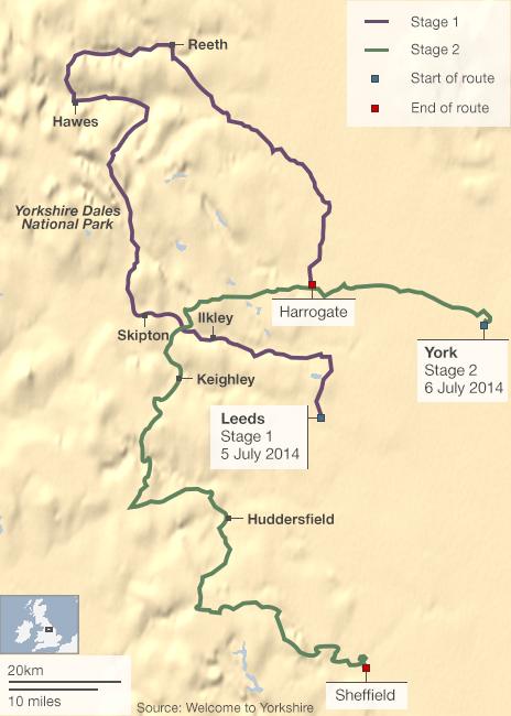 Tour de France stage routes in Yorkshire