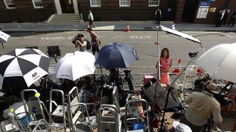 Reporters outside St Mary's Hospital