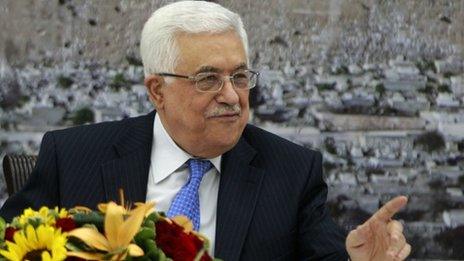 Palestinian President Mahmoud Abbas attends a meeting of the Palestinian leadership in the West Bank city of Ramallah on 18 July 2013