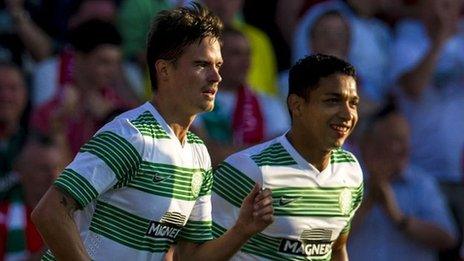 Celtic players Mikael Lustig and Emilio Izaguirre