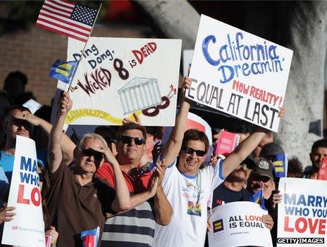 Same-sex marriage supporters at a rally