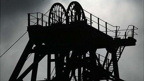 Silhouette of coal mine pit head