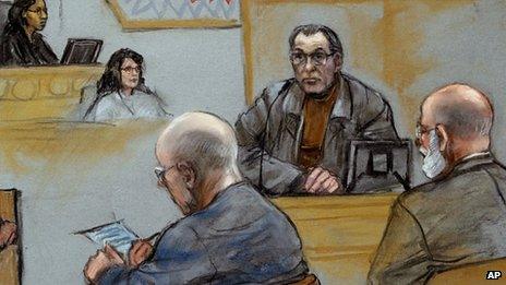 Courtroom sketch showing Stephen Flemmi giving evidence. 19 July 2013