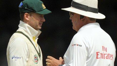 Michael Clarke and umpire Marais Erasmus