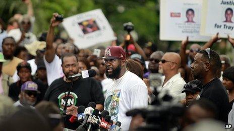 Tracy Martin, the father of Trayvon Martin, speaks at a rally in Miami. Photo: 20 July 2013