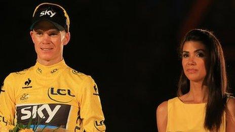 Chris Froome on the podium in Paris