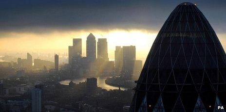 View from the City to Canary Wharf