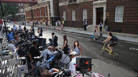 Media outside the Lindo Wing of St Mary's Hospital in west London