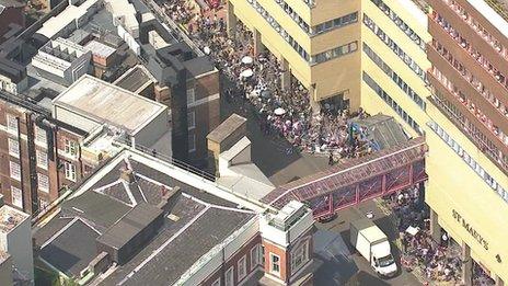 The scene outside St Mary's Hospital