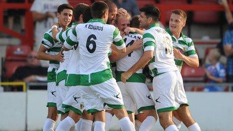 TNS celebrate Ryan Fraughan's opener at the Racecourse