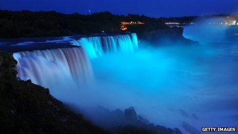 Visitors to Niagara Falls discovered the baby's gender when they were illuminated by blue lights