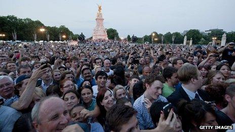 Crowds flocked to Buckingham Palace to celebrate the news