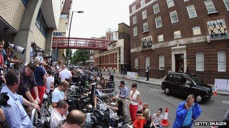 Photographers outside Lindo Wing of St Mary's Hospital