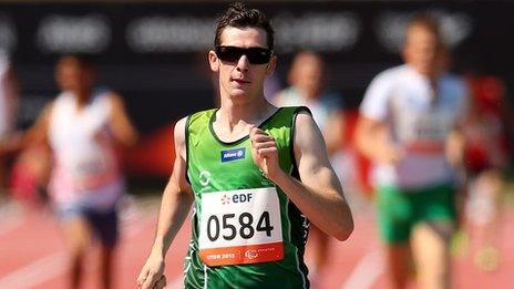 Michael McKillop on the way to winning the T37 800m gold on Sunday