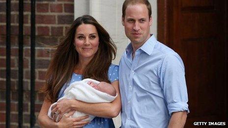 Duke and Duchess of Cambridge outside the Lindo Wing of St Mary's Hospital with their new baby boy on 23 July 2013