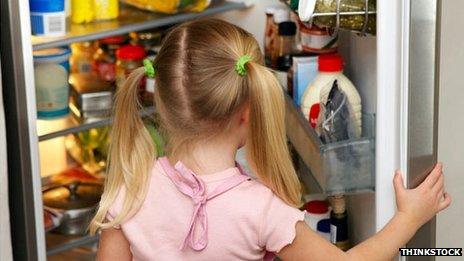 Child looking in a fridge