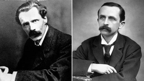 Two posed photos of George Gissing and JM Barrie from the turn of the 20th century