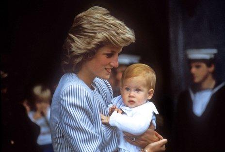 Princess Diana carrying Prince Harry as a baby