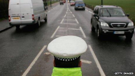 Police officer monitoring traffic