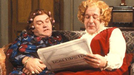 Comedian Les Dawson and comedy partner Roy Barraclough, as Cissie and Ada