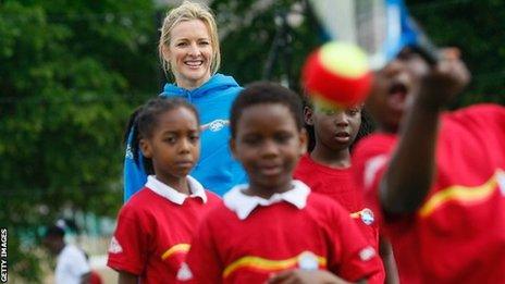 Gabby Logan launching a mini tennis scheme