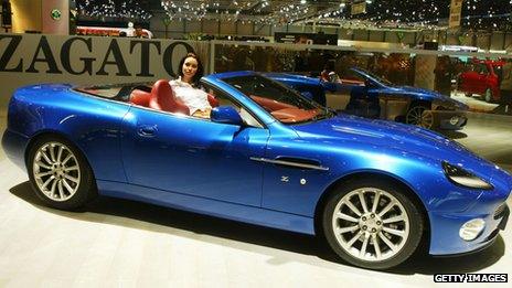 The Zagato, Aston Martin Vanquish roadster is displayed at the International Motor Show in Geneva, Switzerland.