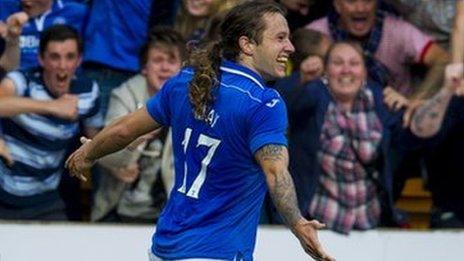 Stevie May celebrates for St Johnstone