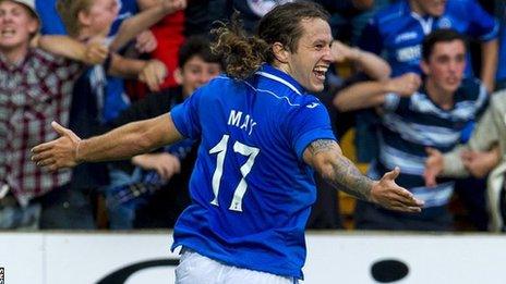 Stevie May celebrates