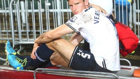 Spurs defender Jan Vertonghen was carried off in the Asia Trophy