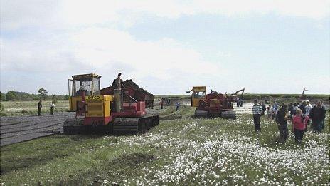 Irish turf-cutting machine in Monivea, Co Galway