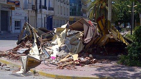 Destroyed kiosk in Bizerte