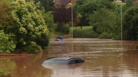 Cars underwater in the floods