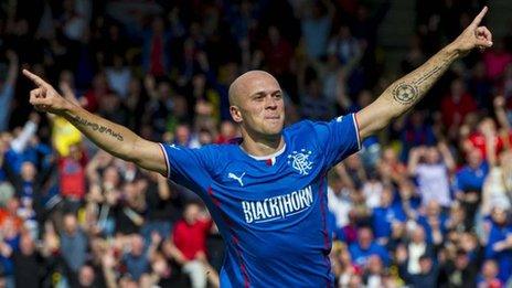 Nicky Law celebrates scoring for Rangers