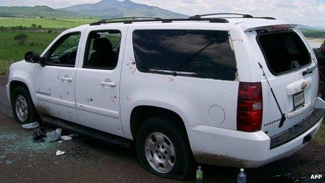 Picture of the SUV Vice Adm Carlos Salazar was travelling in at the time of the ambush