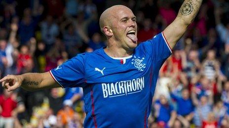 Nicky Law celebrates for Rangers