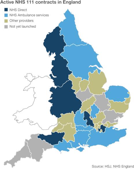 Map of NHS 111 providers in England